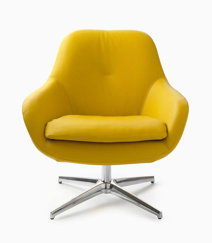 Modern style yellow leather rotating lounge chair